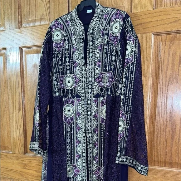 Women’s Plus Size 3pc Abaya Thobe Kaftan Purple Embroidery Dress Sz 6 US 22W 3X - Picture 5 of 16